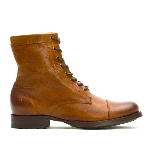 Frye Shoes - Frye Erin Lug Work Lace Up Combat Cognac Brown Leather Winter Fall Ankle Boot